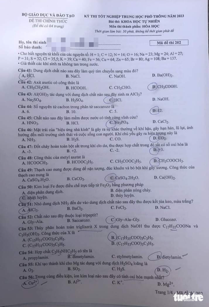 Đã có đề Hóa kỳ thi tốt nghiệp THPT 2023 - Ảnh 2.