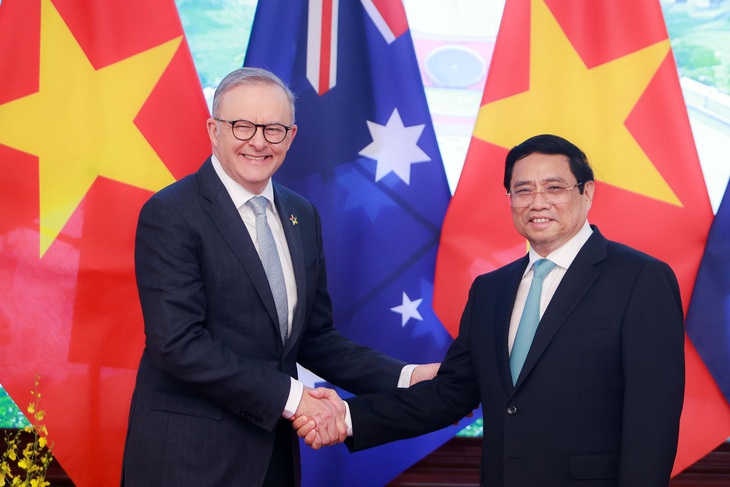 Thủ tướng Phạm Minh Chính và Thủ tướng Úc Anthony Albanese trong cuộc gặp tại Hà Nội tháng 6-2023 - Ảnh: NGUYỄN KHÁNH