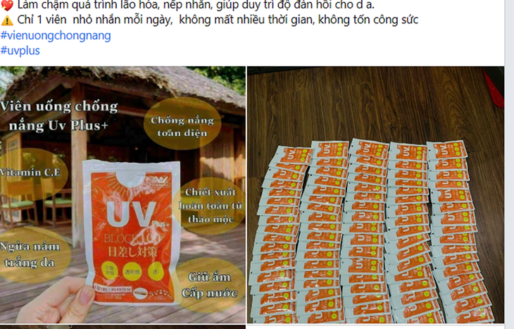 Các sản phẩm viên uống chống nắng, trắng da được rao bán tràn lan trên các trang mạng - Ảnh: Chụp màn hình