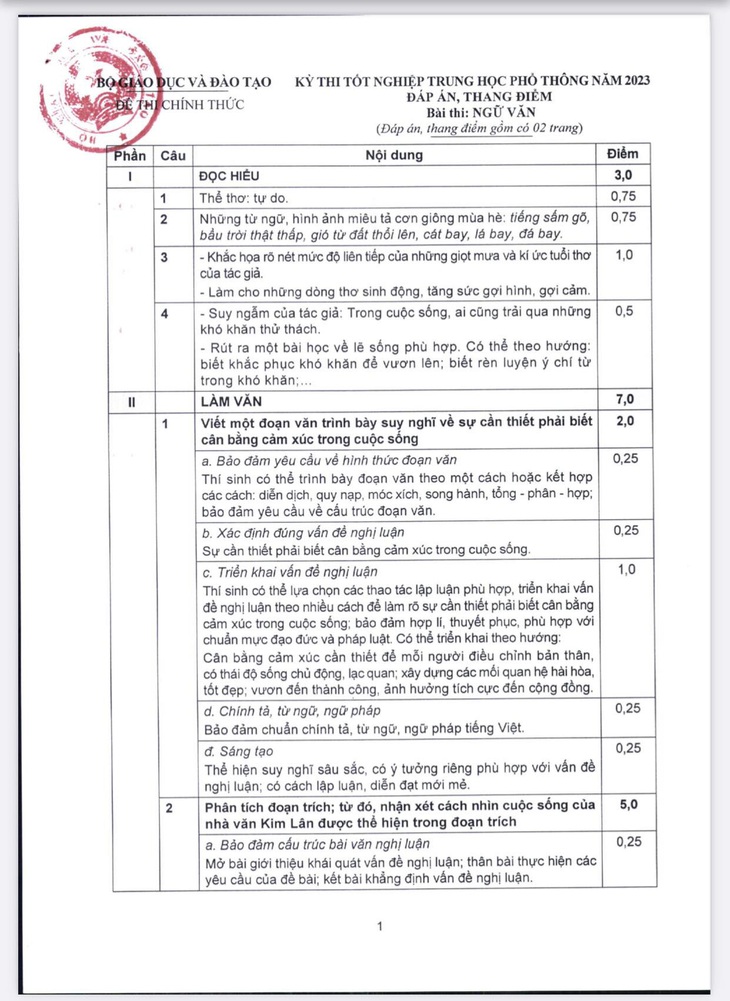Công bố đáp án môn ngữ văn thi tốt nghiệp - Ảnh 3.