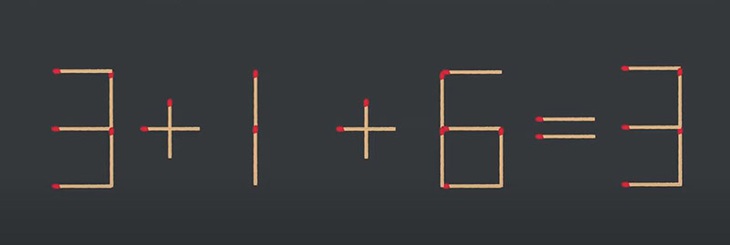 Thử tài IQ: Di chuyển một que diêm để 3+1+6=3 thành phép tính đúng - Ảnh 1. Thử tài IQ: Di chuyển một que diêm để 3+1+6=3 thành phép tính đúng - Ảnh 1.