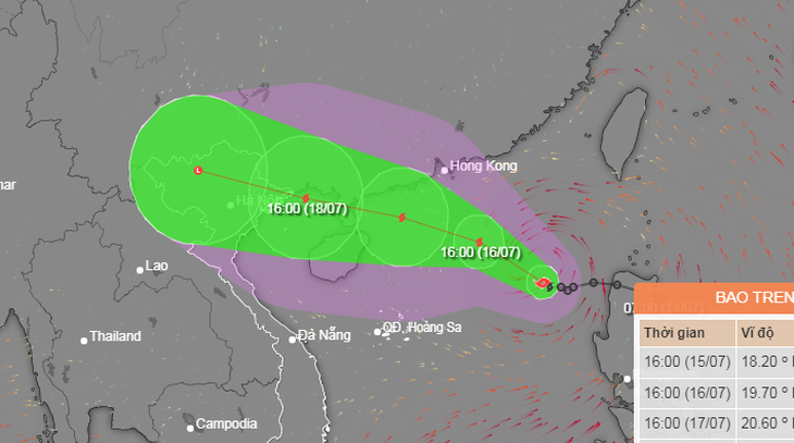 Vị trí và hướng di chuyển bão số 1 - Ảnh: NCHMF