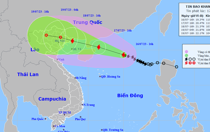 Vị trí và hướng di chuyển bão số 1 - Ảnh: NCHMF