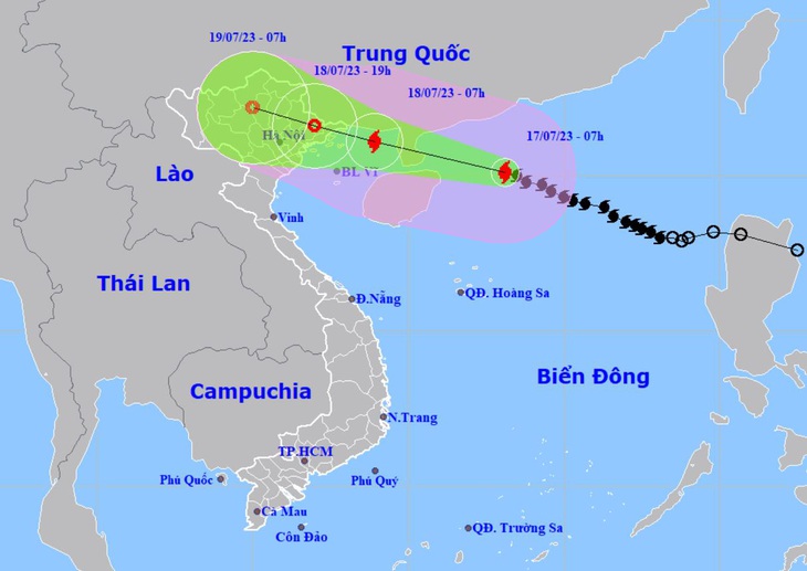 Vị trí và hướng di chuyển bão số 1 - Ảnh: NCHMF