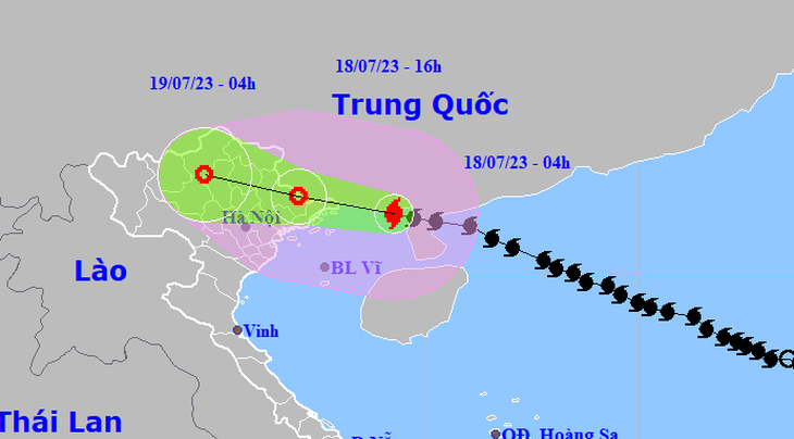 Vị trí và hướng di chuyển bão số 1 lúc 4h sáng 18-7 - Ảnh: NCHMF