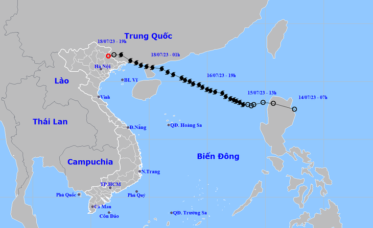Đường đi thực tế của bão số 1 - Ảnh: NCHMF