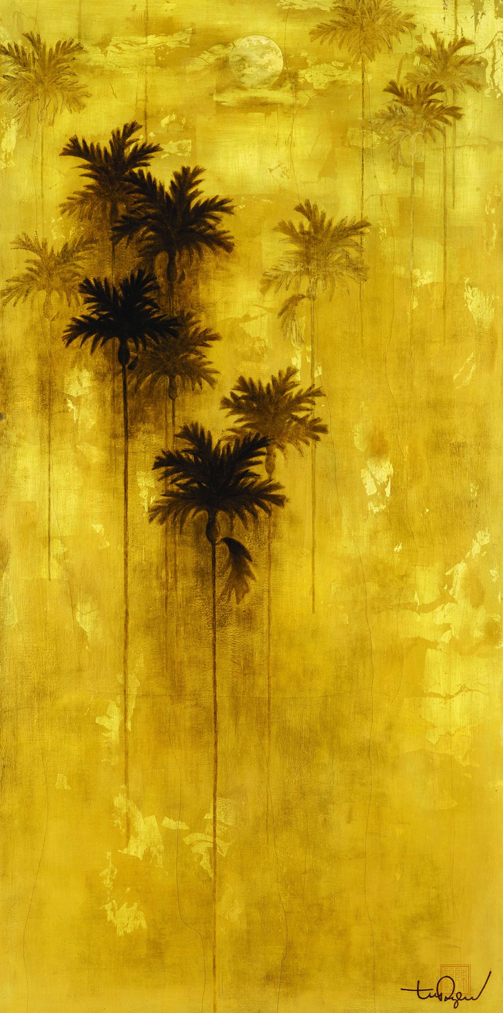 Bức &quot;Hoài cố&quot;, vẽ năm 1977, 100 x 50cm, bước chuyển mình từ hữu hình sang thủy mặc và thiền họa, tỏ bày nỗi nhớ quê tha thiết (Phạm Lê Collection)