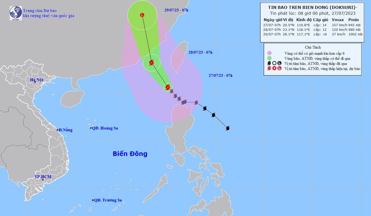 Sơ đồ đường đi bão số 2 - Ảnh: Trung tâm Dự báo khí tượng thủy văn quốc gia