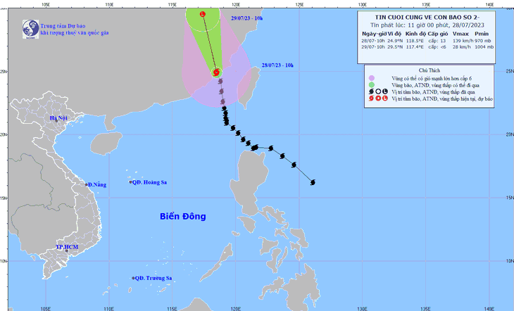 Vị trí của bão - Ảnh: Trung tâm Dự báo khí tượng thủy văn quốc gia