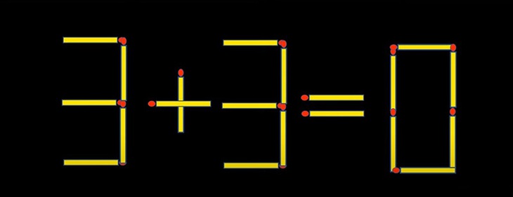 Thử tài IQ: Di chuyển hai que diêm để 3+3=0 thành phép tính đúng - Ảnh 1.