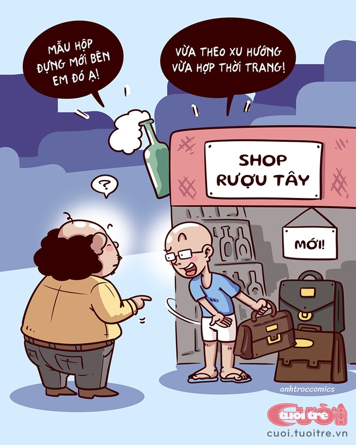 Hộp đựng rượu vang theo trend 2023 - Ảnh 1. Hộp đựng rượu vang theo trend 2023 - Tranh: Anh Trọc Comics
