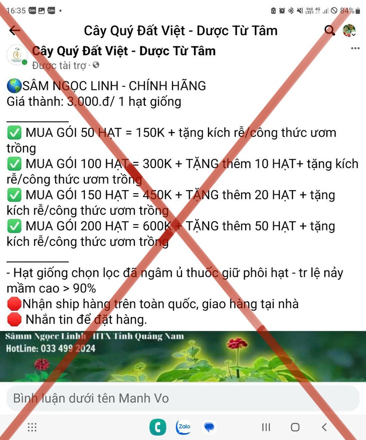 Một trang mạng xã hội đăng tải thông tin sai sự thật được UBND huyện Tu Mơ Rông phát hiện - Ảnh chụp màn hình