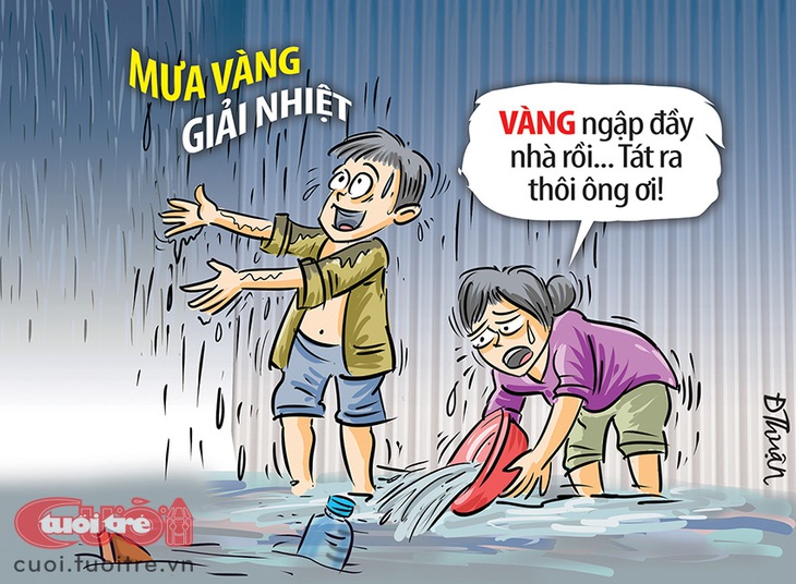 Thời tiết kiểu gì mà... vàng ngập đầy nhà - Biếm họa của Đức Thuận 