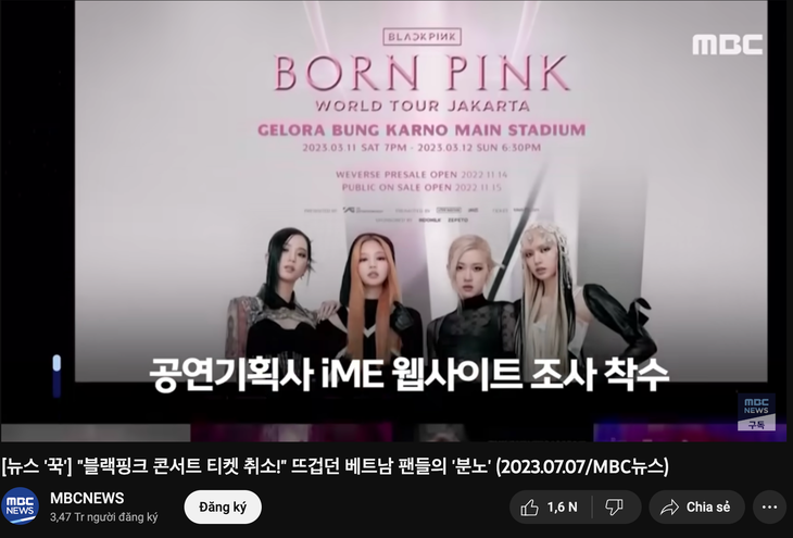 Bản tin trên MBC News hôm 7-7 về việc công ty tổ chức biểu diễn show BlackPink ở Hà Nội đang bị xác minh về &quot;đường lưỡi bò&quot; - Ảnh chụp màn hình