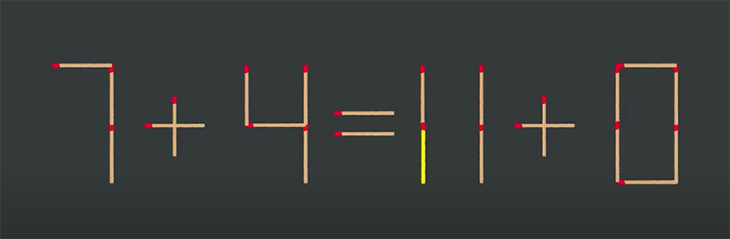 Thử tài IQ: Di chuyển một que diêm để 7+4=4+0 thành phép tính đúng - Ảnh 1.