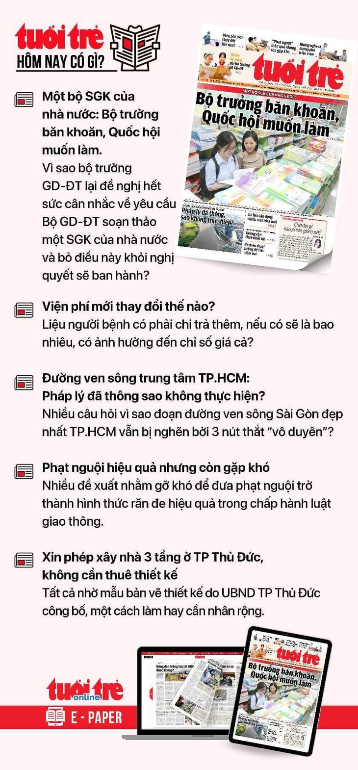 Tin tức đáng chú ý trên Tuổi Trẻ nhật báo ngày 15-8. Để đọc Tuổi Trẻ báo in phiên bản E-paper, mời bạn đăng ký Tuổi Trẻ Sao TẠI ĐÂY