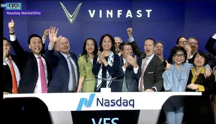 Bà Lê Thị Thu Thủy, tổng giám đốc VinFast Auto Pte. Ltd., tại sự kiện chào sàn Nasdaq của VinFast - Ảnh chụp màn hình