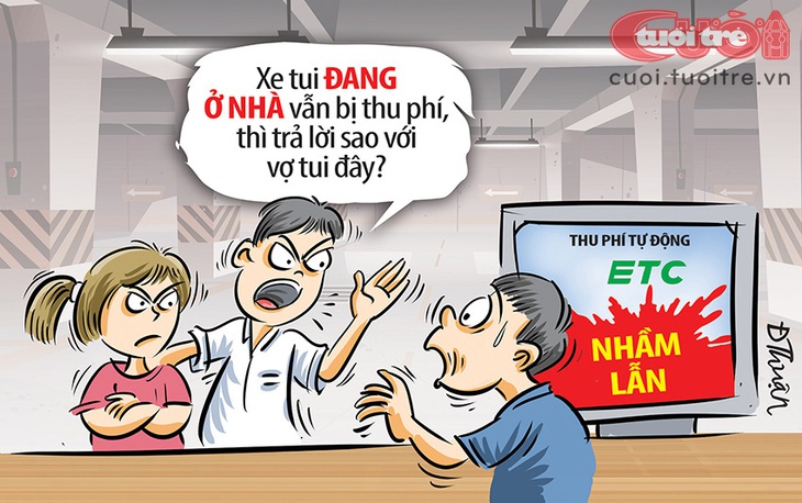 Phụ nữ đánh ghen trạm thu phí tự động ETC - Tranh: Đức Thuận 