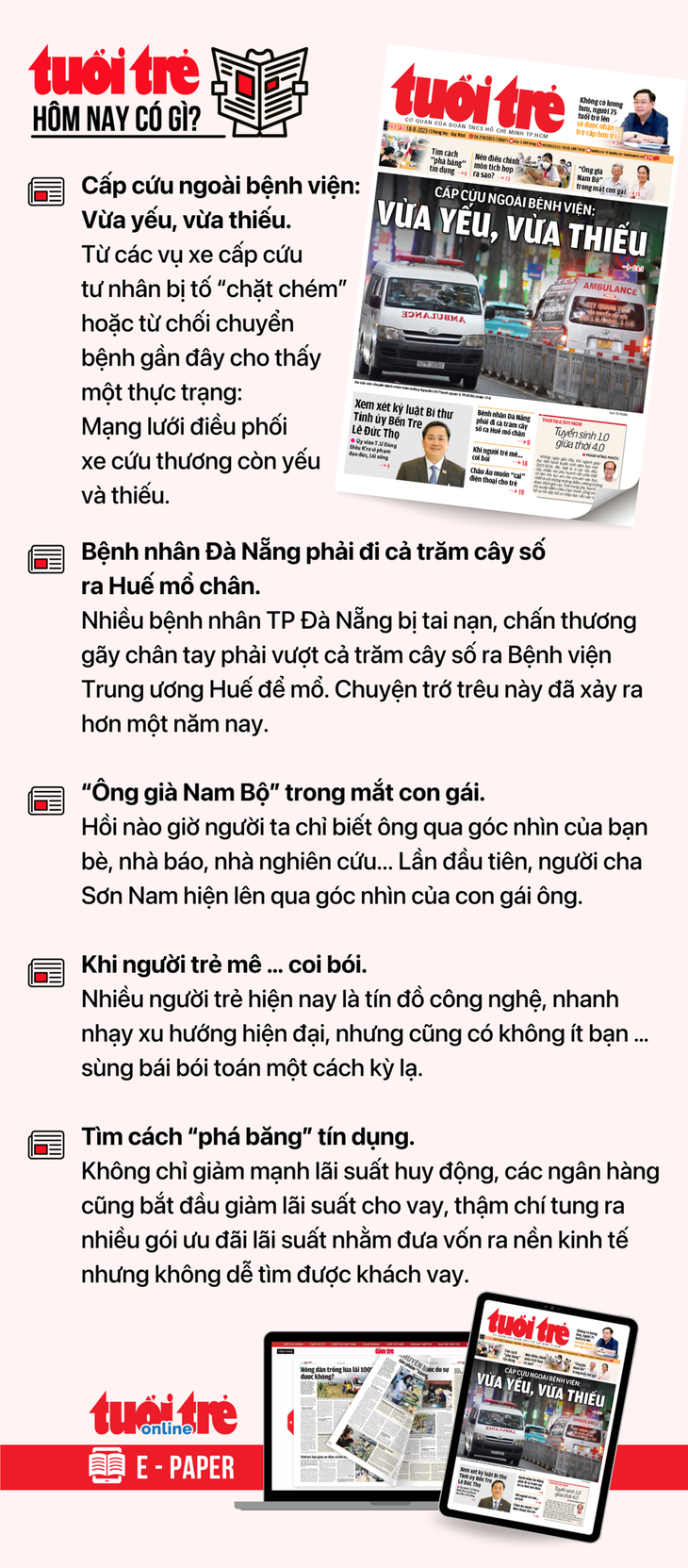 Tin tức chính trên Tuổi Trẻ nhật báo hôm nay 18-8. Để đọc Tuổi Trẻ báo in phiên bản E-paper, mời bạn đăng ký Tuổi Trẻ Sao TẠI ĐÂY