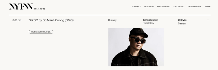 Show SIXDO của Đỗ Mạnh Cường được giới thiệu chi tiết trên website chính thức của Tuần lễ thời trang New York.