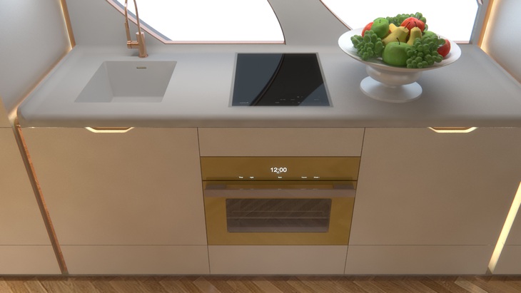 Nhà di động 4 triệu USD gây choáng váng: 'Cung điện trên bánh xe', cảm giác 'như bay trên đường' - Ảnh 13. Không gian sống rộng 68m2 với nhiều tiện nghi cao cấp: sưởi sàn, ánh sáng xung quanh, nhiệt độ phòng có thể điều chỉnh, bếp nhỏ cao cấp, lò sưởi, cửa trượt tự động… - Ảnh: Marchi Mobile Vienna