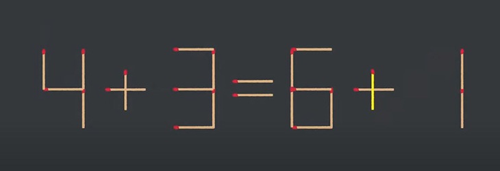 Thử tài IQ: Di chuyển một que diêm để 4+3=6-7 thành phép tính đúng - Ảnh 1.