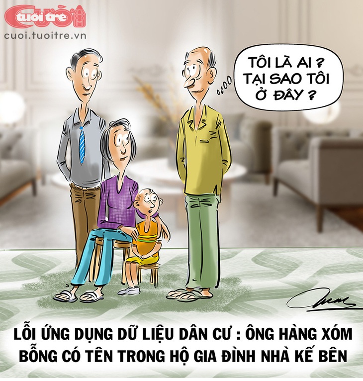 Lỗi dữ liệu dân cư: Gia đình mình đông bất thình lình - Tranh: Đỗ Minh Tuấn 