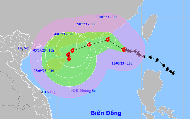 Dự báo vị trí và hướng di chuyển bão số 3 lúc 10h sáng 31-8 - Ảnh: NCHMF