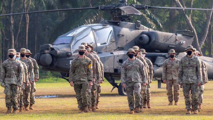 Các binh sĩ tham gia cuộc tập trận &quot;Siêu lá chắn Garuda&quot; năm 2022 - Ảnh: REUTERS