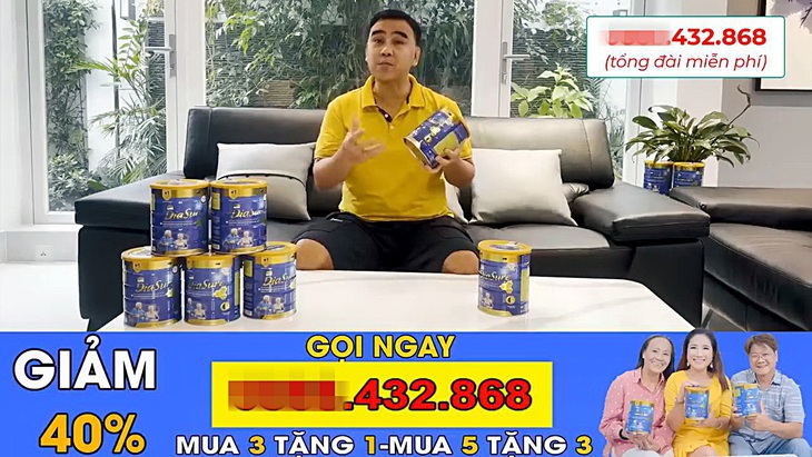 Nghệ sĩ Quyền Linh trong quảng cáo lố sữa &quot;trị tiểu đường&quot; gần đây - Ảnh chụp màn hình