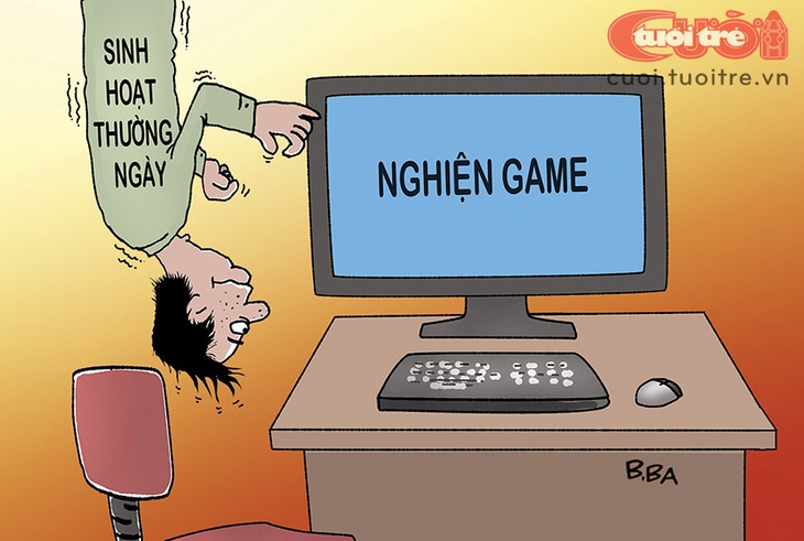 Những người nghiện game sinh hoạt theo 'giờ âm phủ' - Ảnh 1. Người nghiện game sinh hoạt theo "giờ âm phủ" - Tranh: B.Ba