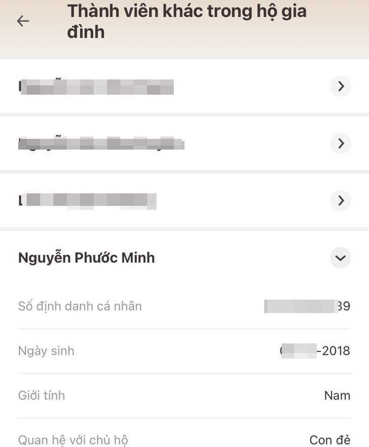 Thông tin thành viên gia đình của vợ chồng anh D.A.N. bỗng dưng có thêm người con trai sinh năm 2018 - Ảnh: D.A.