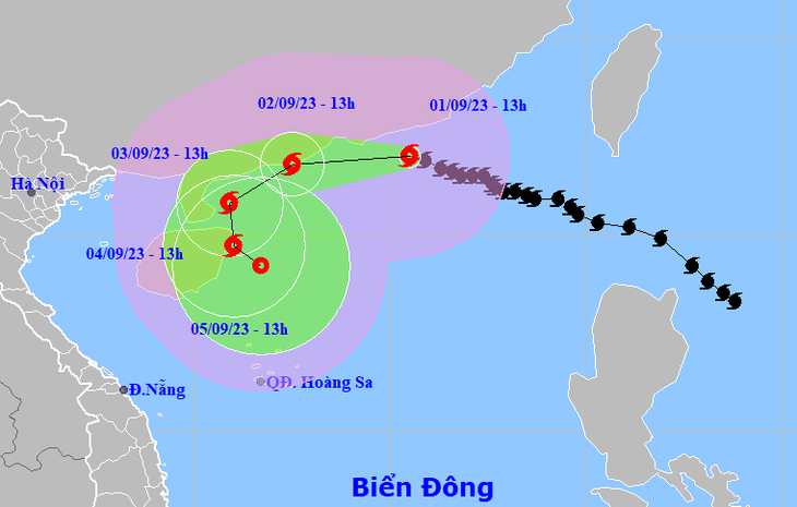 Vị trí và hướng di chuyển bão số 3 - Ảnh: NCHMF