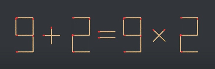 Thử tài IQ: Di chuyển một que diêm để 9+2=9x2 thành phép tính đúng - Ảnh 1.