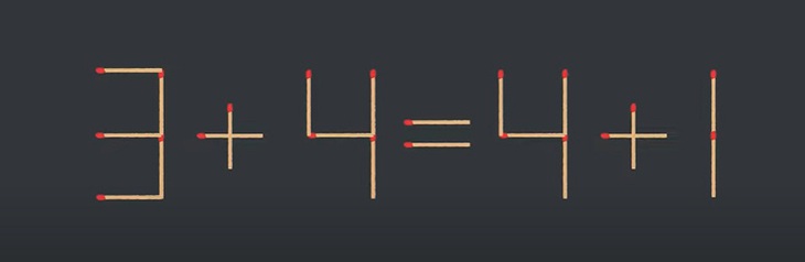 Thử tài IQ: Di chuyển một que diêm để 3+4=4+1 thành phép tính đúng - Ảnh 1. Thử tài IQ: Di chuyển một que diêm để 3+4=4+1 thành phép tính đúng - Ảnh 1.