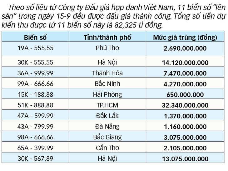 Đấu giá 11 biển số đẹp, dự kiến thu hơn 82 tỉ đồng - Ảnh 2.