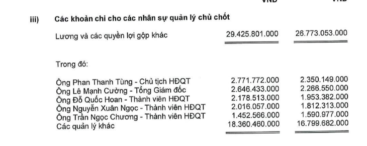 Lương và các quyền lợi gộp khác của lãnh đạo PVS