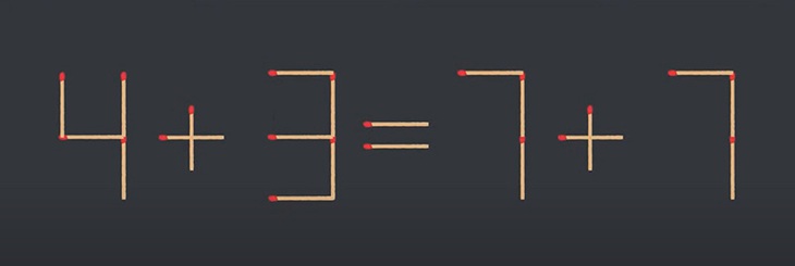Thử tài IQ: Di chuyển một que diêm để 4+3=7+7 thành phép tính đúng - Ảnh 1. Thử tài IQ: Di chuyển một que diêm để 4+3=7+7 thành phép tính đúng - Ảnh 1.