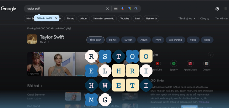 Màn hình tìm kiếm từ khóa “Taylor Swift” trên Google - Ảnh chụp màn hình