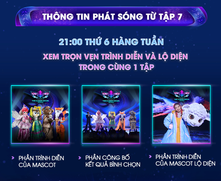 Bắt đầu từ tập 7, khán giả có thể xem trọn vẹn phần trình diễn và lộ diện trong cùng một tập.