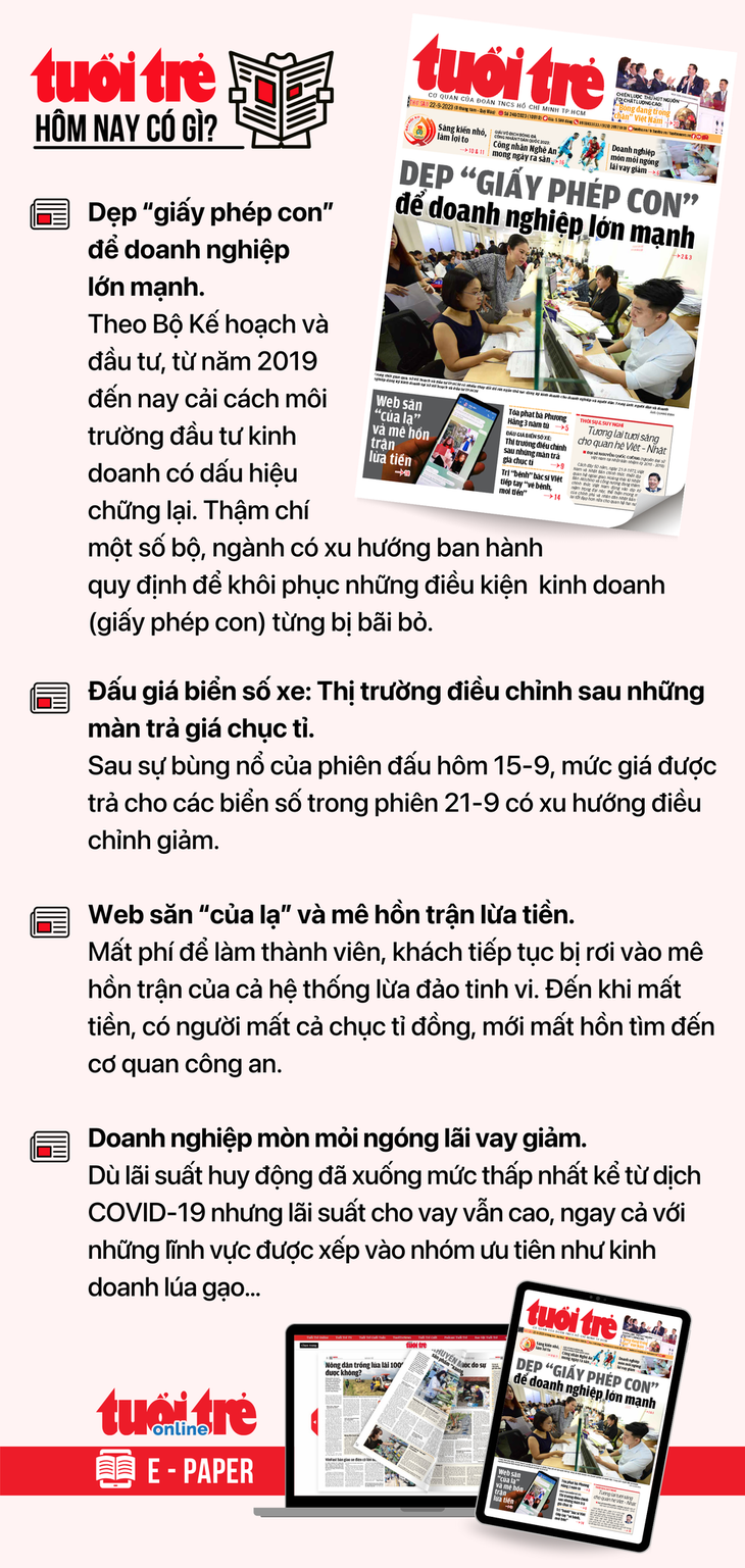 Tin tức chính trên Tuổi Trẻ nhật báo hôm nay 22-9. Để đọc Tuổi Trẻ báo in phiên bản E-paper, mời bạn đăng ký Tuổi Trẻ Sao TẠI ĐÂY