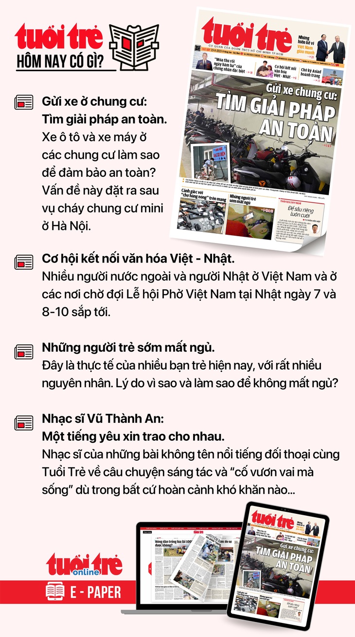 Tin tức đáng chú ý trên Tuổi Trẻ nhật báo ngày 23-9. Để đọc Tuổi Trẻ báo in phiên bản E-paper, mời bạn đăng ký Tuổi Trẻ Sao TẠI ĐÂY