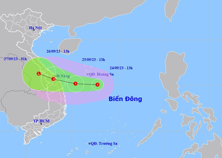 Đường đi của áp thấp nhiệt đới - Ảnh: TRUNG TÂM DỰ BÁO KHÍ TƯỢNG THỦY VĂN QUỐC GIA