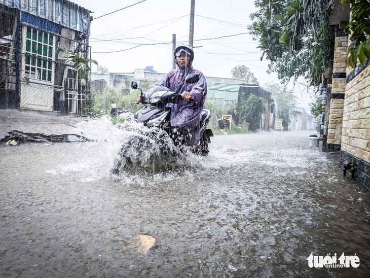 Khu vực kiệt hẻm đường Mẹ Suốt, quận Liên Chiểu, có dấu hiệu ngập úng - Ảnh: TẤN LỰC