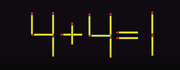 Thử tài IQ: Di chuyển hai que diêm để 4+4=1 thành phép tính đúng - Ảnh 1.