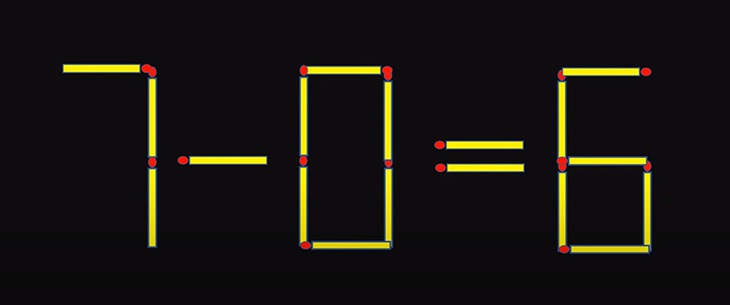 Thử tài IQ: Di chuyển hai que diêm để 7-0=6 thành phép tính đúng - Ảnh 1.