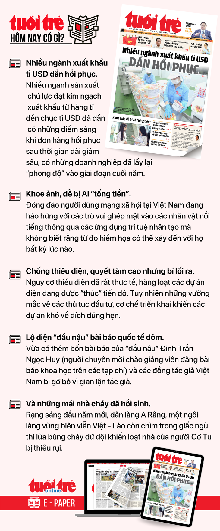 Tin tức chính trên Tuổi Trẻ nhật báo hôm nay 25-9. Để đọc Tuổi Trẻ báo in phiên bản E-paper, mời bạn đăng ký Tuổi Trẻ Sao TẠI ĐÂY