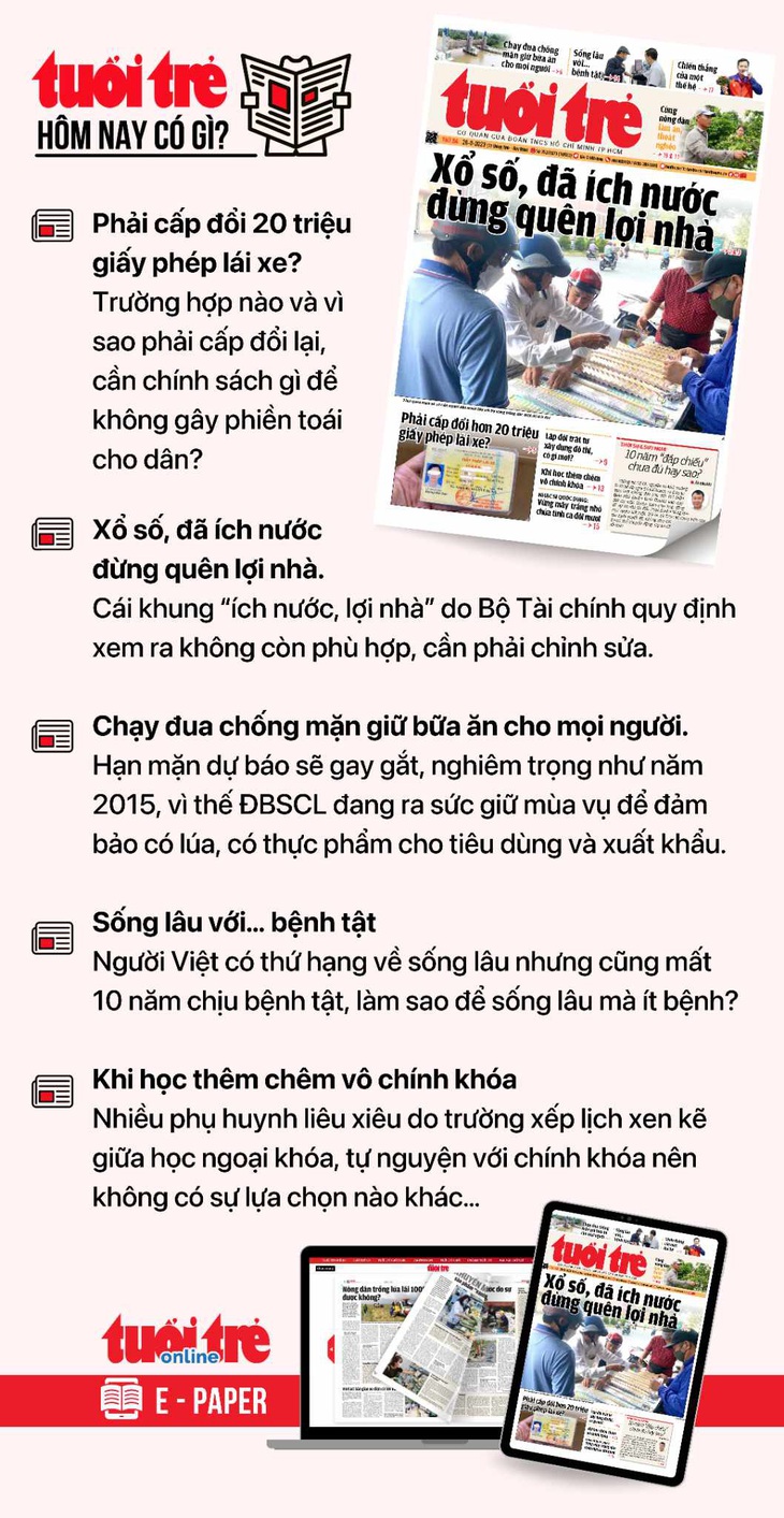 Tin tức đáng chú ý trên Tuổi Trẻ nhật báo ngày 26-9. Để đọc Tuổi Trẻ báo in phiên bản E-paper, mời bạn đăng ký Tuổi Trẻ Sao TẠI ĐÂY