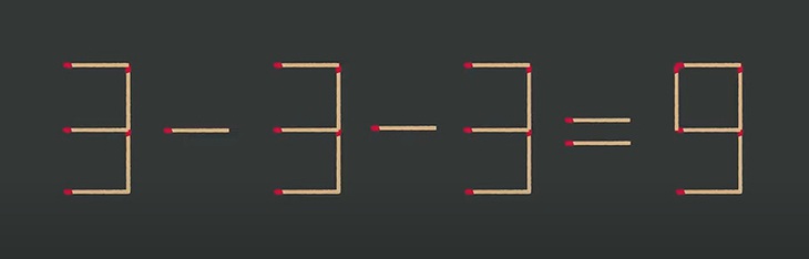 Thử tài IQ: Di chuyển một que diêm để 3-3-3=9 thành phép tính đúng - Ảnh 1. Thử tài IQ: Di chuyển một que diêm để 3-3-3=9 thành phép tính đúng - Ảnh 1.