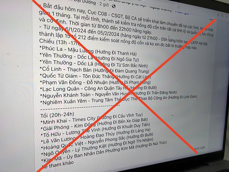 Dòng thông tin liên quan việc kiểm soát nồng độ cồn đang được lan truyền - Ảnh: Chụp màn hình